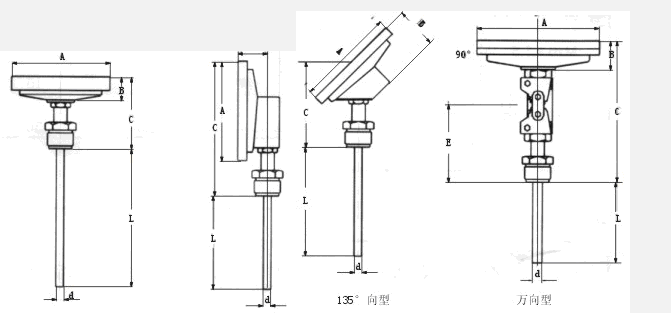 雙金屬溫度計(jì)的外形尺寸